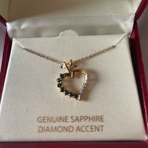 18KT Gold Sapphire and Diamond Heart Pendant Necklace